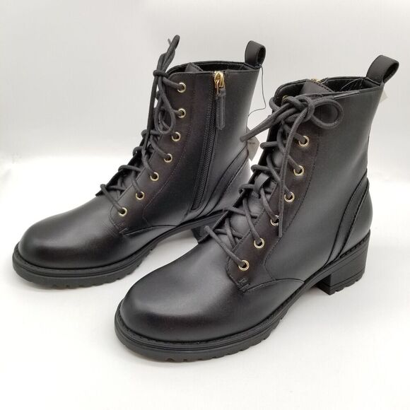 Cole Haan Shoes - Cole Haan Women Camea Combat Boots Sz 6 B Black Leather Lace Up Ankle Side Zip